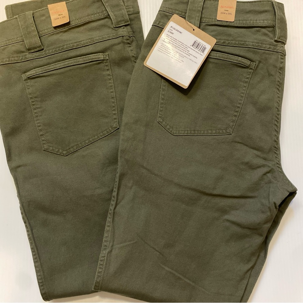 NWT Two (2) Pairs Simms Gallatin Pants Loden Size 32S with 28” Inseam